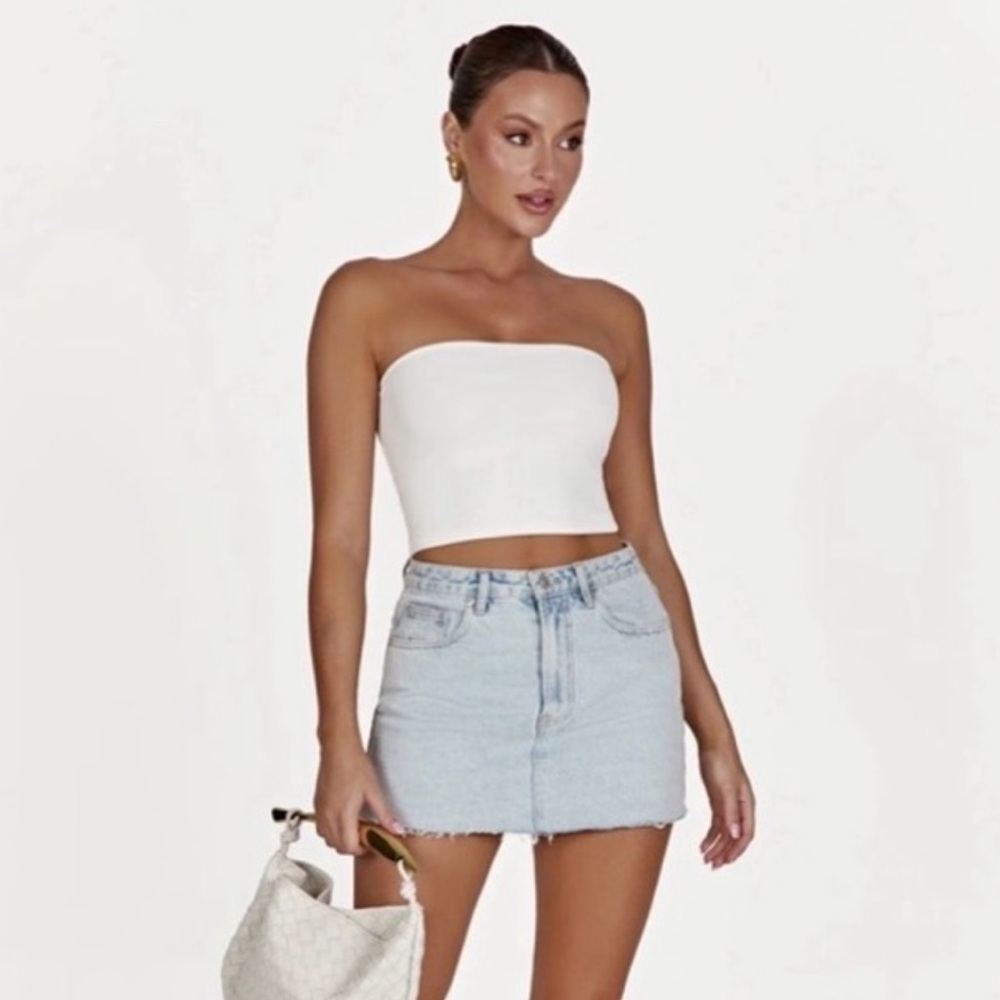 Meshki light denim skirt with raw hem